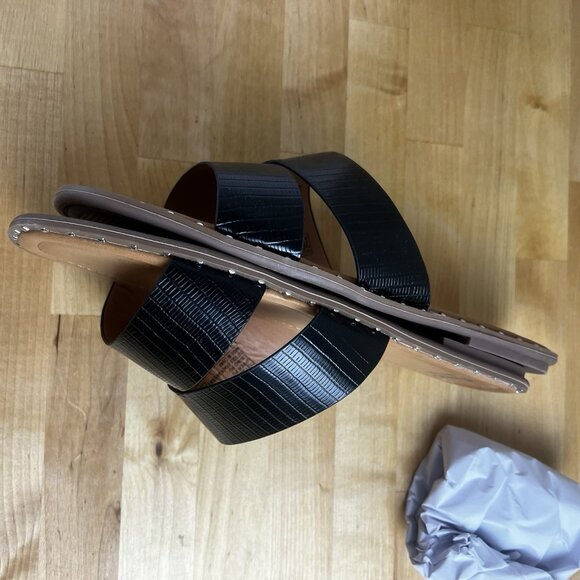 Evans Slide Sandal Riley Embossed Black Flat Studded Shoes Size 10 WIDE NEW - Picture 7 of 10